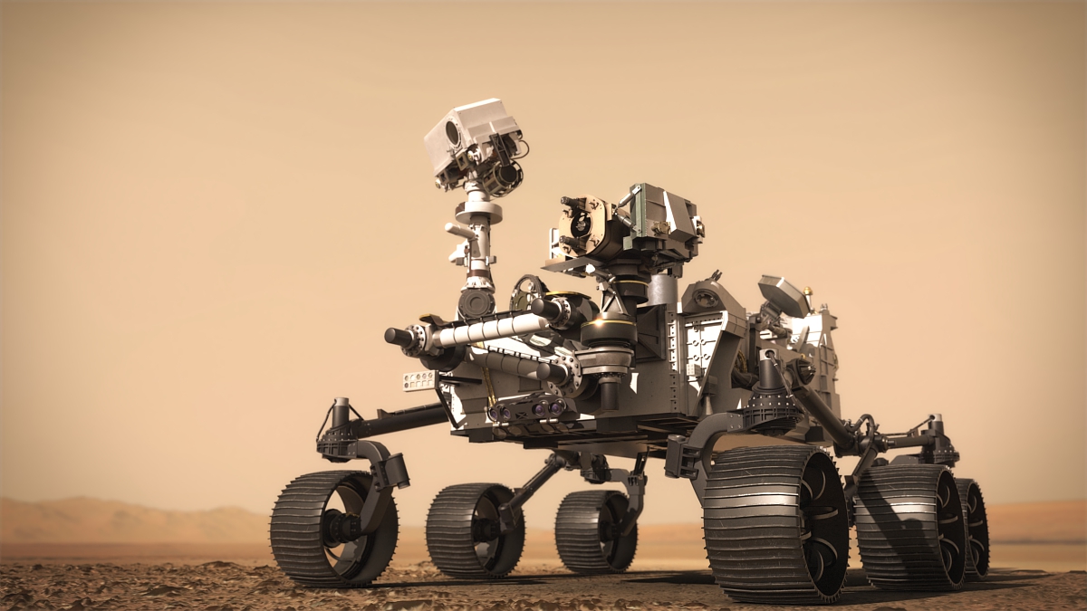 Illustration du rover Perseverance de la mission Mars 2020. // Source : © CNES/VR2Planets, 2021