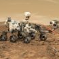 Illustration du rover Perseverance sur Mars, tirant sur la roche avec son laser. // Source : CNES/DUCROS David, 2021 (image recadrée)