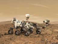 Vue d'artiste de Perseverance sur Mars. // Source : CNES/DUCROS David, 2021 (photo recadrée)