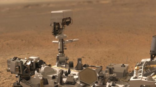 Représentation de Perseverance sur Mars. // Source : CNES/VR2Planets, 2021 (photo recadrée)