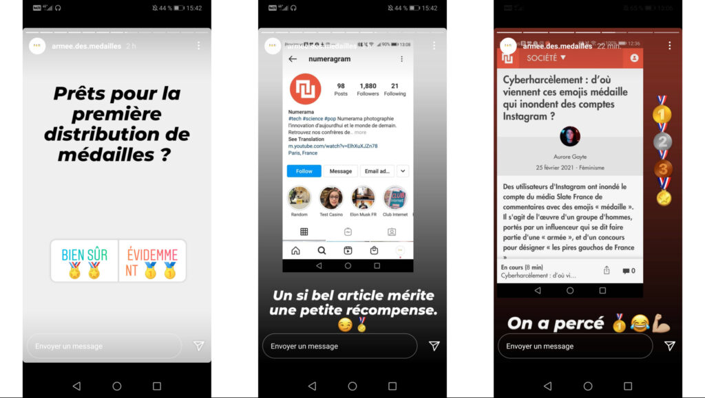 L'organisation d'un raid de cyberharcèlement contre le compte Instagram de Numerama // Source : Capture d'écran Numerama / Instagram