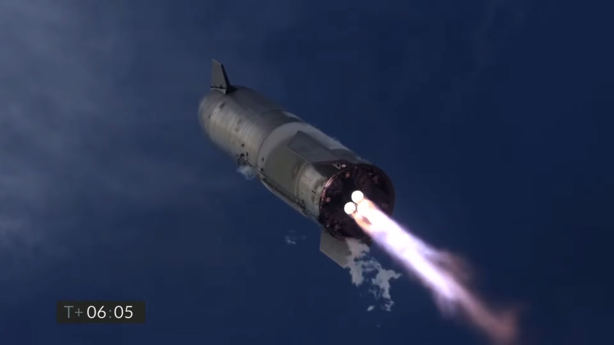 Le vol du Starship SN10 de SpaceX // Source : Capture d'écran Numerama