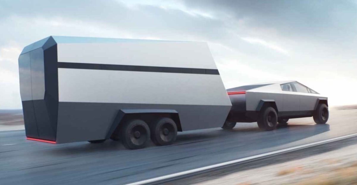 Le Cybertruck avec une caravane // Source : Tesla