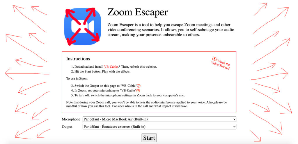L'interface de Zoom Escaper // Source : Zoom Escaper