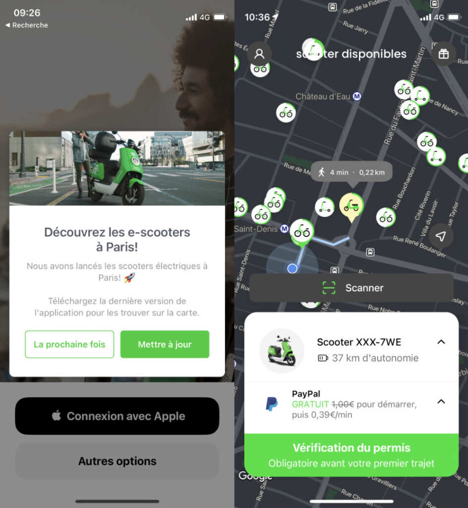 L'app Lime avec la fonction scooter