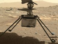 Ingenuity juste au-dessus du sol martien. // Source : NASA/JPL-Caltech (photo recadrée)