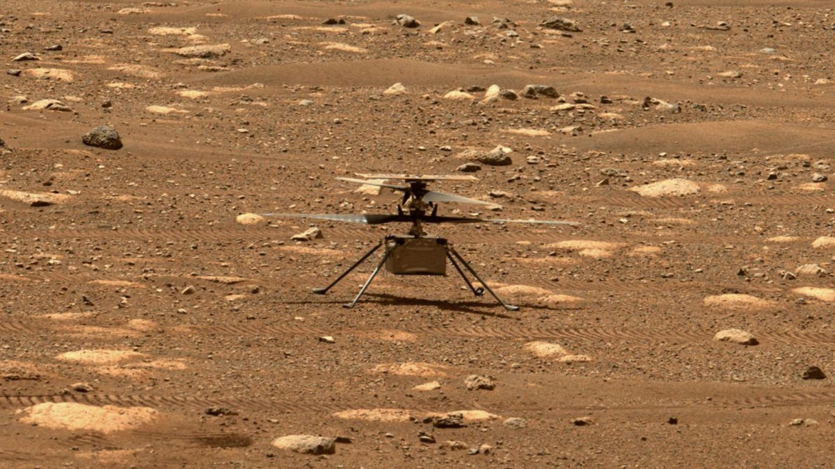 Ingenuity sur Mars, le 7 avril 2021. // Source : NASA/JPL-Caltech/ASU (photo recadrée)