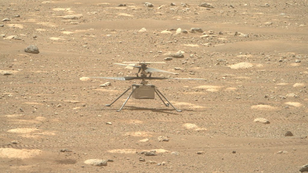 Ingenuity sur Mars. // Source : NASA/JPL-Caltech/ASU (photo recadrée)