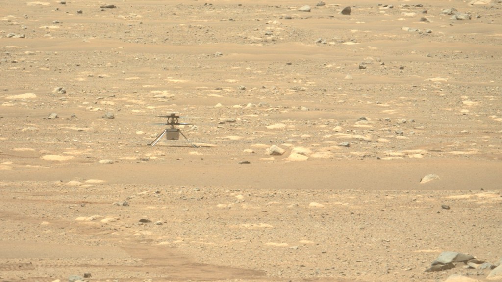 Ingenuity le 21 avril 2021 sur Mars. // Source : NASA/JPL-Caltech/ASU (photo recadrée)