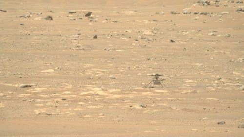 Ingenuity sur Mars le 30 avril 2021. // Source : NASA/JPL-Caltech/ASU (photo recadrée)
