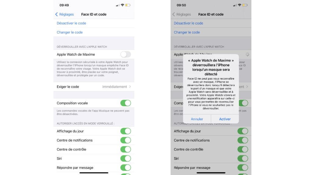 Face ID et Apple Watch // Source : Capture d'écran Face ID et Apple Watch // Source : Capture d'écran