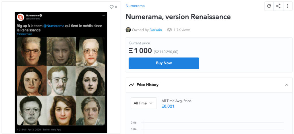 Nos visages sont désormais mis en vente pour la coquette somme de 2 millions de dollars // Source : Capture d'écran OpenSea