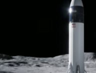 Vue d'artiste du Starship de SpaceX posant des astronautes sur la Lune. // Source : SpaceX