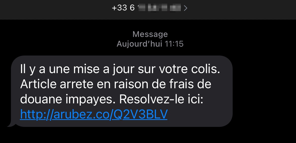 Voici le genre de SMS reçu par plusieurs Français et Françaises. Le lien varie selon les versions du phishing. // Source : Capture d'écran Numerama