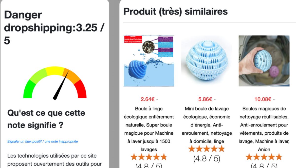 Le site Antidrop évalue la probabilité qu'un marchand pratique le dropshipping // Source : Capture Numerama