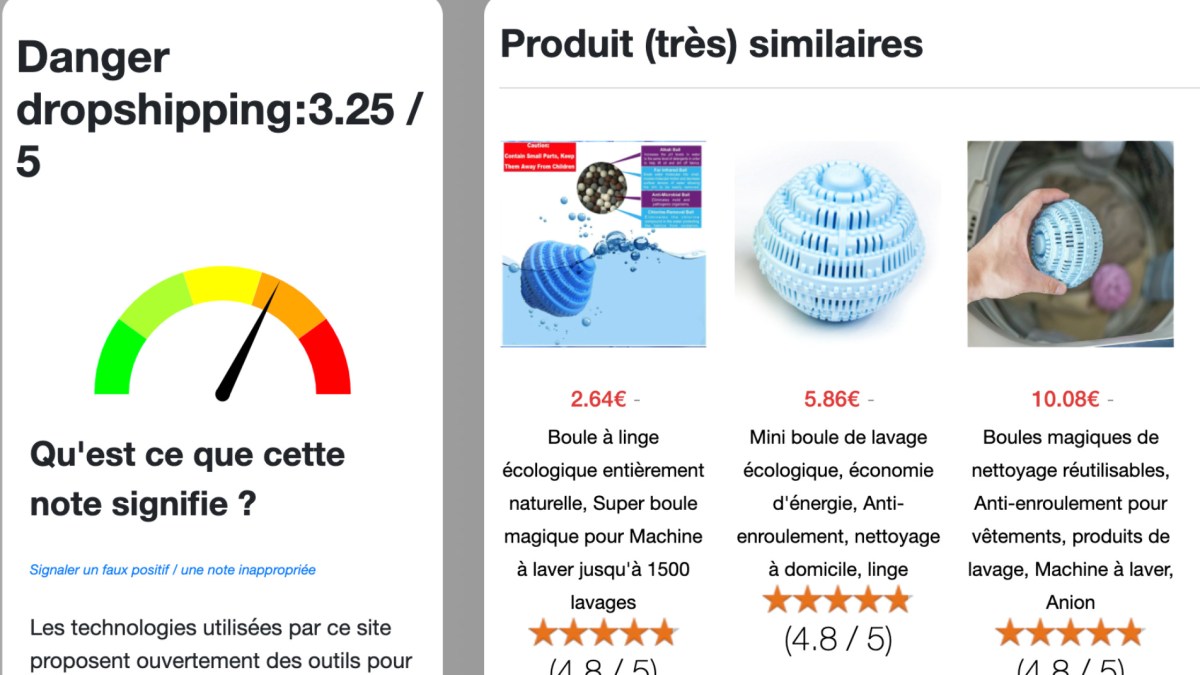 Le site Antidrop évalue la probabilité qu'un marchand pratique le dropshipping // Source : Capture Numerama