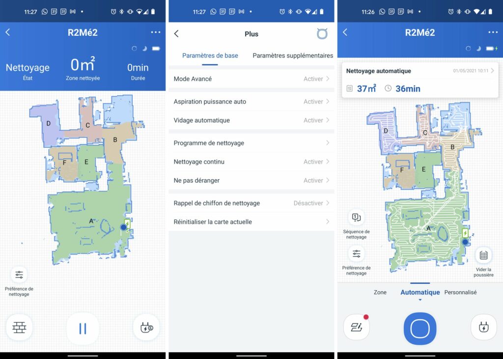 L'application permet non seulement de cartographier son appartement mais aussi de voir le passage du robot et gérer les pièces de son logement.