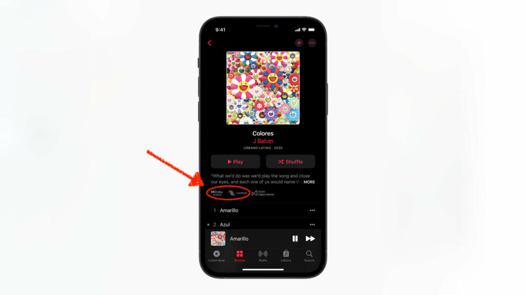 Remarquez les petits logo Dolby, et Lossless sur cette version d’Apple Music. // Source : Apple
