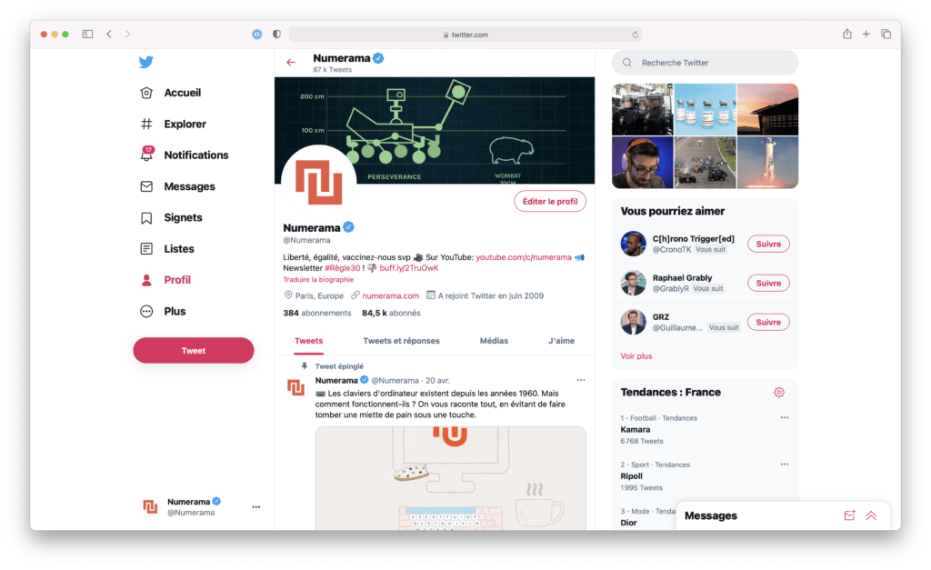Un compte certifié sur Twitter // Source : Capture d'écran Numerama Un compte certifié sur Twitter // Source : Capture d'écran Numerama
