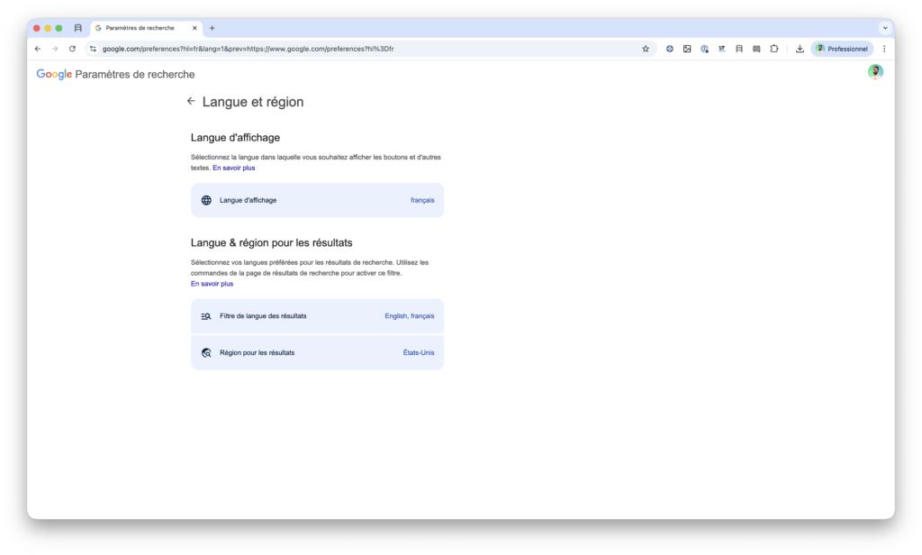 Le nouveau menu de Google