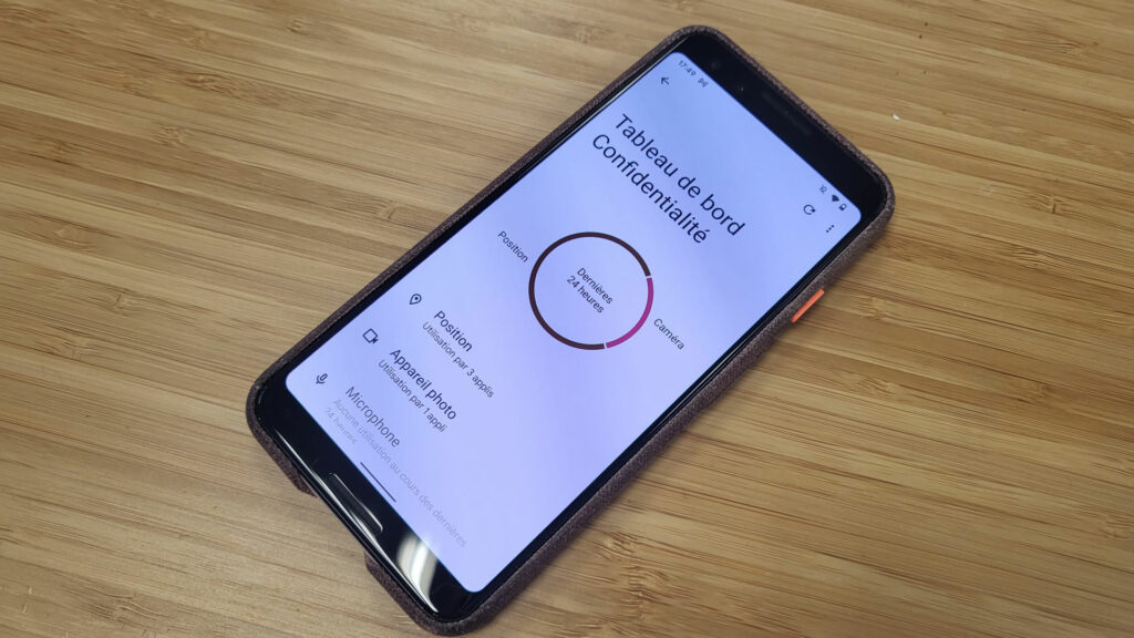 Le panneau de confidentialité qui résume quelle application a accédé à quelle fonction // Source : Photo Numerama