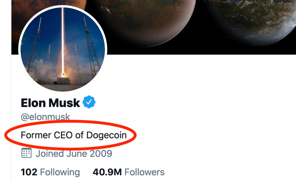 Capture d'écran de l'ancienne biographie Twitter d'Elon Musk // Source : blockblog
