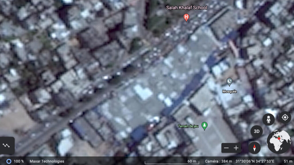 Pour le moment, Gaza est toujours très flou sur Google Earth. // Source : Capture Numerama / Google Earth