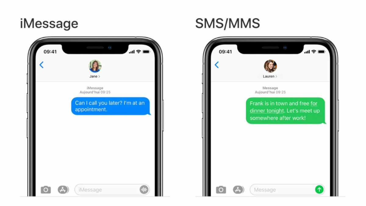 Sur iPhone, Apple affiche les iMessage en bleu et les SMS en vert. Cela discrimine les utilisateurs d'Android selon Google. // Source : Apple