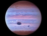 Jupiter sous la longueur d'onde ultraviolet. // Source : NASA/ESA/NOIRLab/NSF/AURA/M.H. Wong and I. de Pater (UC Berkeley) et al