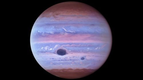 Jupiter sous la longueur d'onde ultraviolet. // Source : NASA/ESA/NOIRLab/NSF/AURA/M.H. Wong and I. de Pater (UC Berkeley) et al