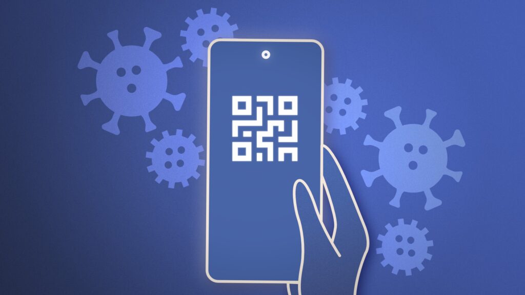 Un smartphone avec un QR Code // Source : Numerama/Melvyn Dadure 