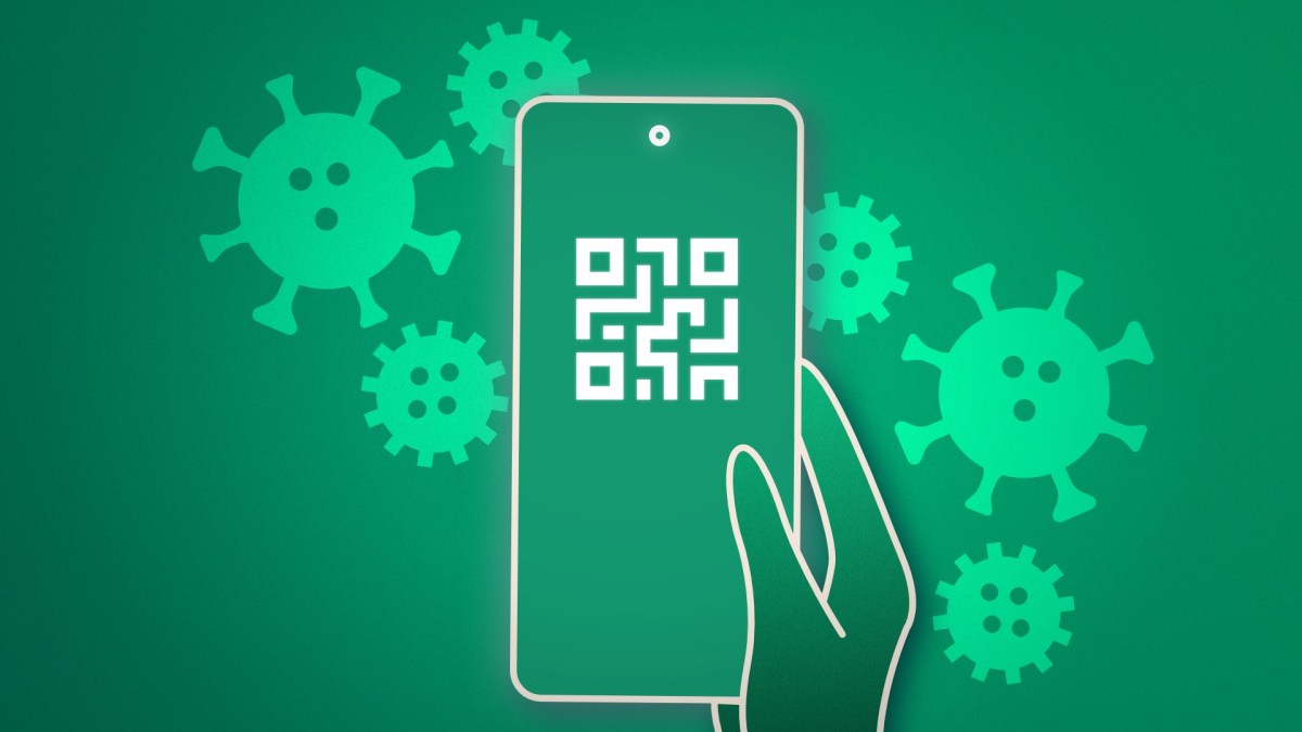 Un smartphone avec un QR Code // Source : Numerama/Melvyn Dadure 