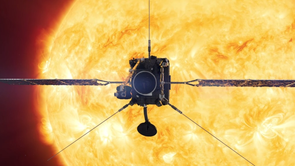 Vue d'artiste de Solar Orbiter. // Source : Capture d'écran YouTube Nasa Goddard