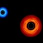 Représentation de deux trous noirs. // Source : NASA’s Goddard Space Flight Center/Jeremy Schnittman and Brian P. Powell (modifications Numerama)