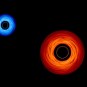 Représentation de deux trous noirs. // Source : NASA’s Goddard Space Flight Center/Jeremy Schnittman and Brian P. Powell (modifications Numerama)