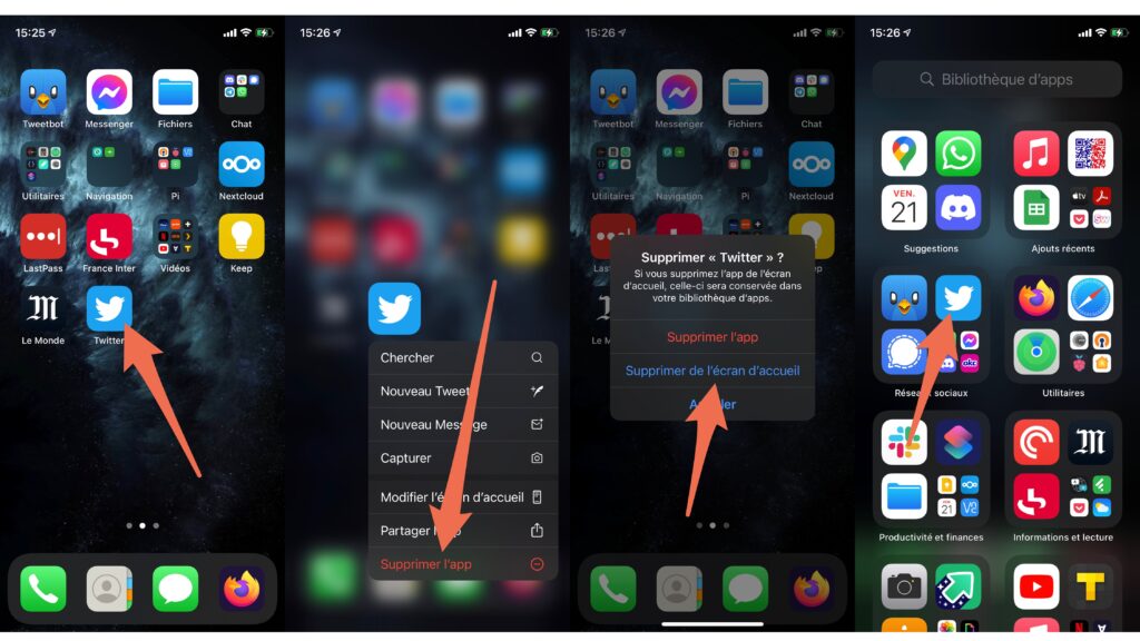 La marche à suivre pour masquer un app sur son iPhone // Source : Capture d'écran