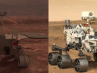 Vues d'artistes de Zhurong et Perseverance sur Mars. // Source : À gauche : capture d'écran YouTube AFP. À droite : CNES/DUCROS David, 2021. Montage Numerama.