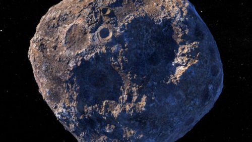 Vue d'artiste de l'astéroïde 16 Psyche. // Source : NASA/JPL-Caltech/ASU (image recadrée)