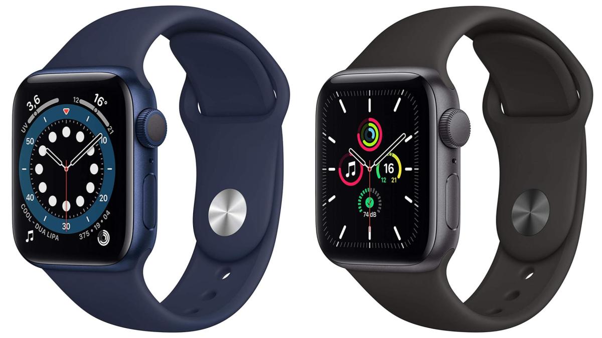 L'Apple Watch Series 6 (40 mm) et l'Apple Watch SE (40 mm).