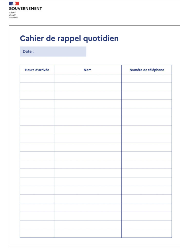 Le modèle de cahier de rappel proposé par le gouvernement est extrêmement simple. // Source : Capture d'écran Numerama