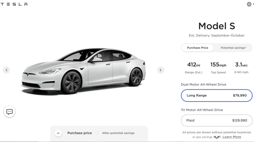 Nouveau prix Tesla Model S Plaid // Source : Capture d'écran