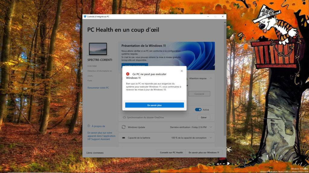 Le redouté message d'incompatibilité Windows 11 // Source : Capture d'écran
