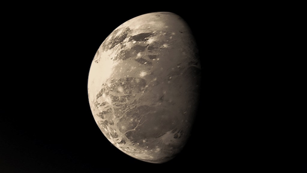 Ganymède. // Source : Flickr/CC/JPL-Caltech/Jason Major (photo recadrée)