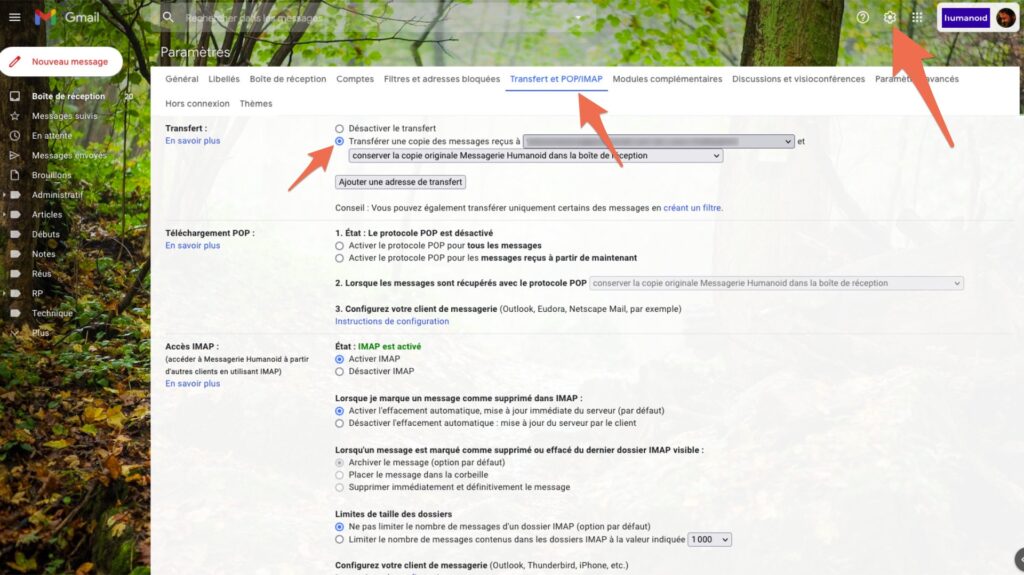 Gmail peut transférer tous vos mails automatiquement // Source : Capture d'écran