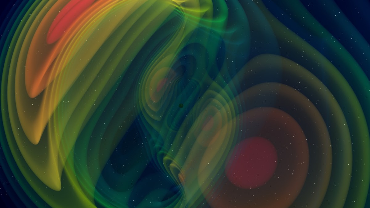 Vue d'artiste de l'événement GW190412. // Source : N. Fischer, H. Pfeiffer, A. Buonanno (Max Planck Institute for Gravitational Physics), Simulating eXtreme Spacetimes (SXS) Collaboration