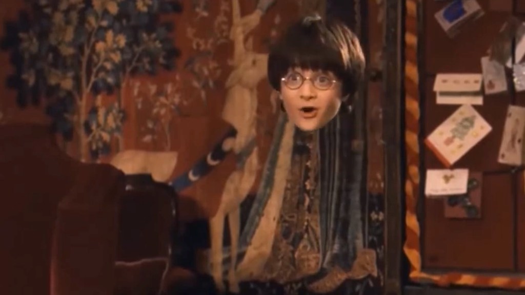 Oh, on ne voit que la tête de Daniel Radcliffe. // Source : Harry Potter à l'École des Sorciers