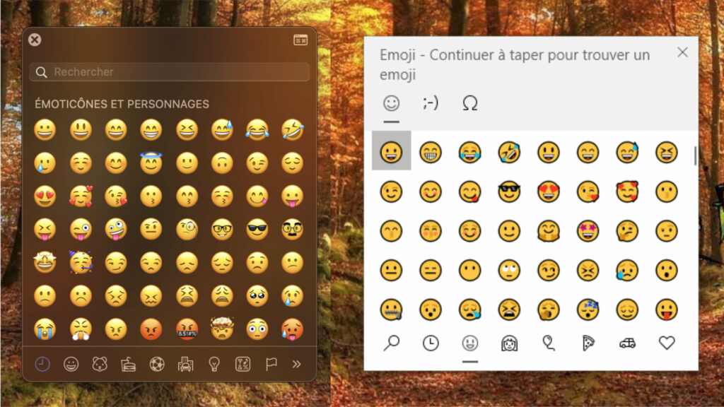 Le clavier de saisi des emoji sur Mac et Windows // Source : Capture d'écran