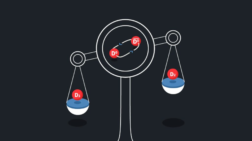 Illustration de la différence de masse entre les mésons D1 et D2 lors de l'oscillation. // Source : CERN