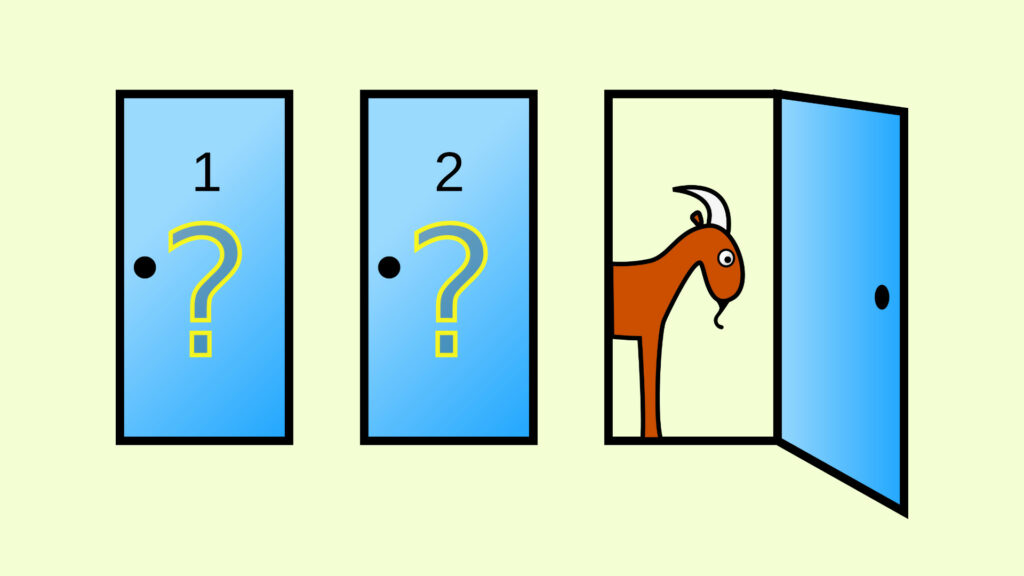 Illustration du paradoxe de Monty Hall. // Source : Wikimedia/CC/Cepheus, modification Numerama