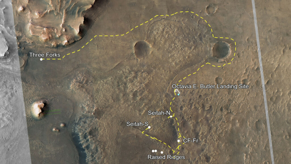 Le premier « road trip » de Perseverance sur Mars. // Source : NASA/JPL-Caltech/University of Arizona